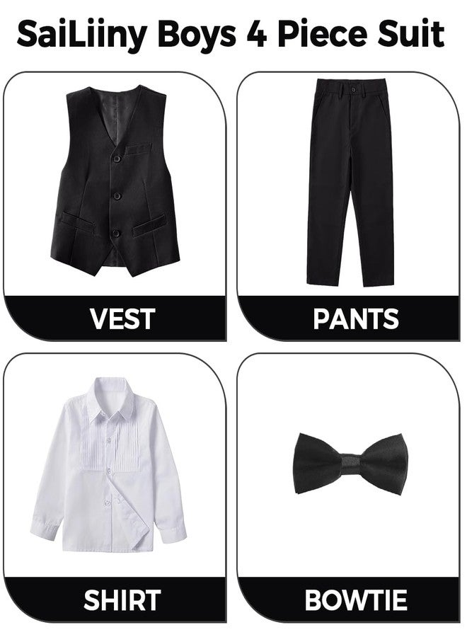 SaiLiiny Boys 4 Pieces Black Suits Slim Fit Outfits Vest Sets Formal Dresswear for Boy Suit Size 7 - Image 3